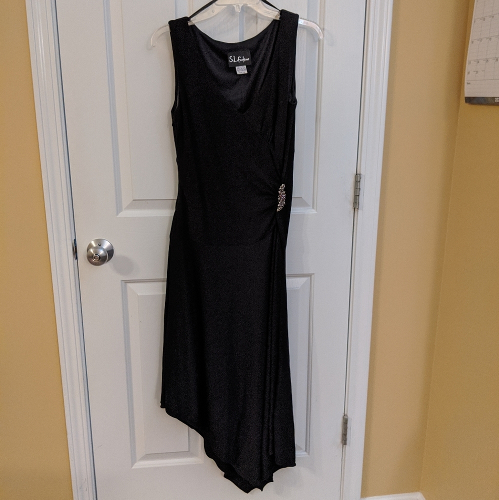 Vintage Black Assymetrical Scarf Hem Dress